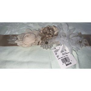 NWT Davids Bridal Belt Satin Floral Seed Beads Long Rhinestone Accents